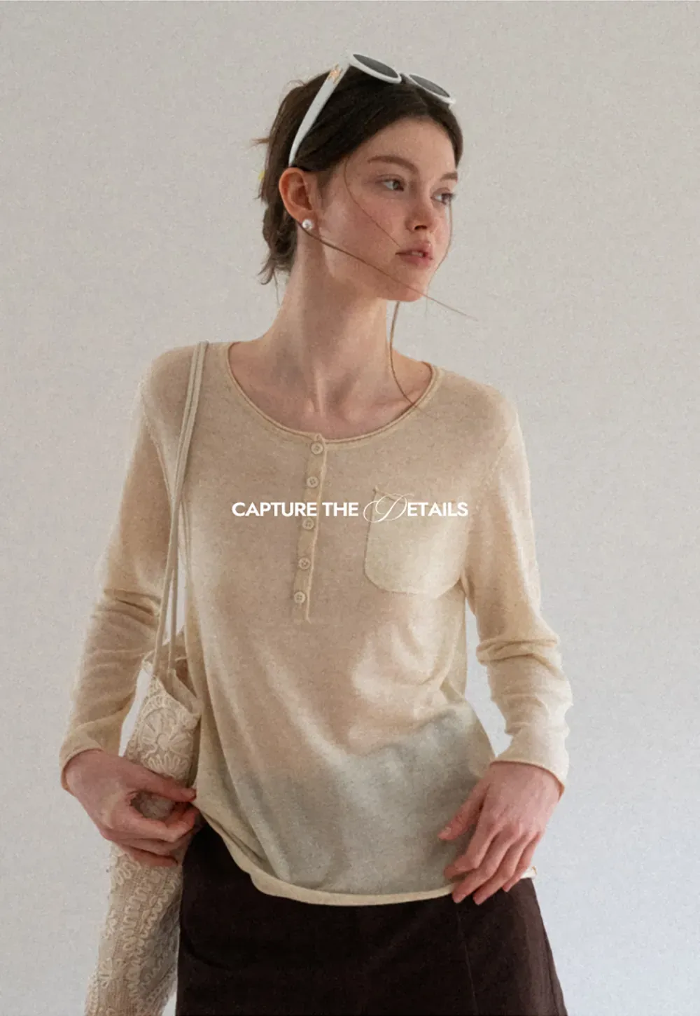 Lace Trim Sleeve Button Front Knit Sweater