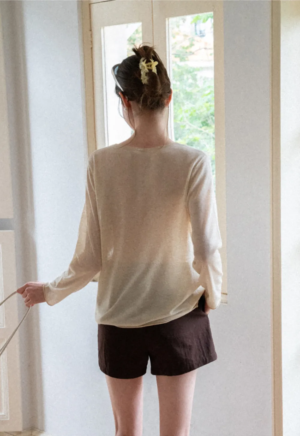 Lace Trim Sleeve Button Front Knit Sweater