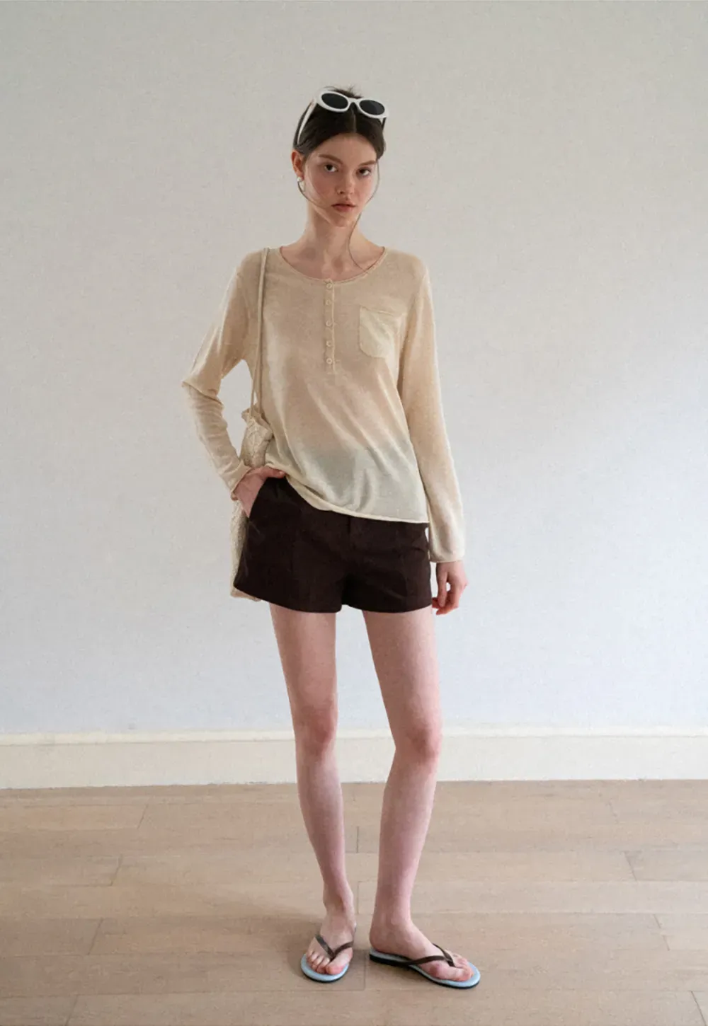 Lace Trim Sleeve Button Front Knit Sweater