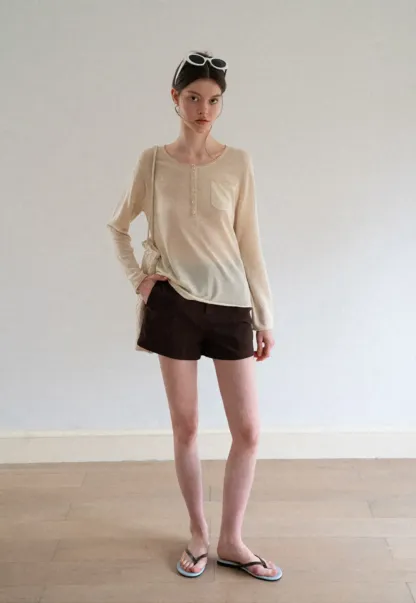 Lace Trim Sleeve Button Front Knit Sweater