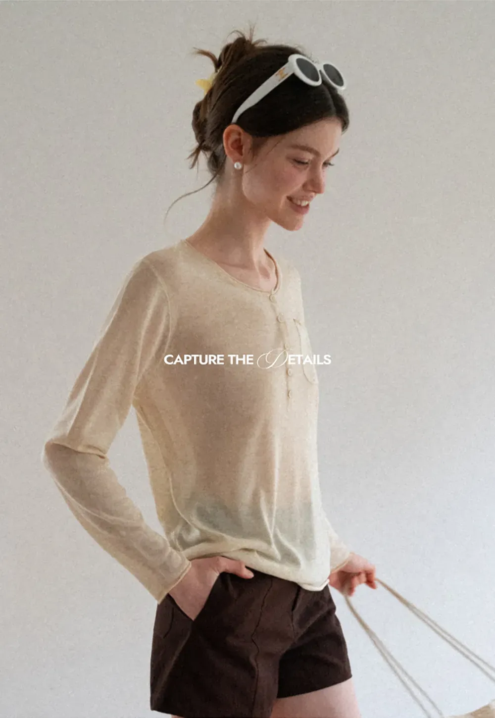 Lace Trim Sleeve Button Front Knit Sweater
