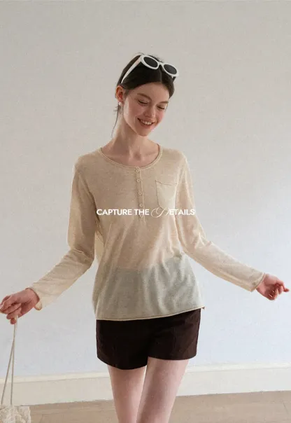 Lace Trim Sleeve Button Front Knit Sweater