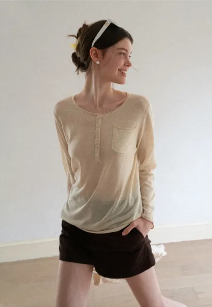 Lace Trim Sleeve Button Front Knit Sweater