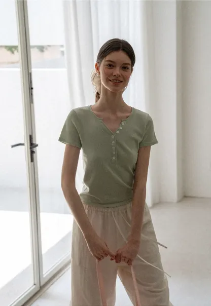 V Neck Button Front Knit Sweater