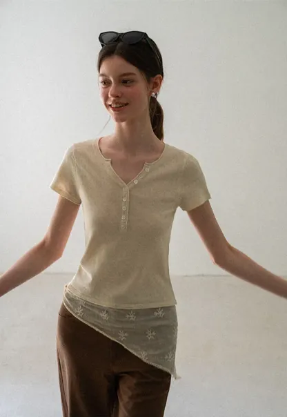 V Neck Button Front Knit Sweater