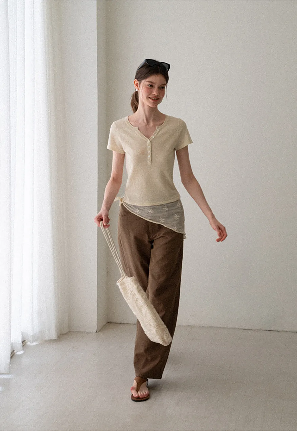 V Neck Button Front Knit Sweater