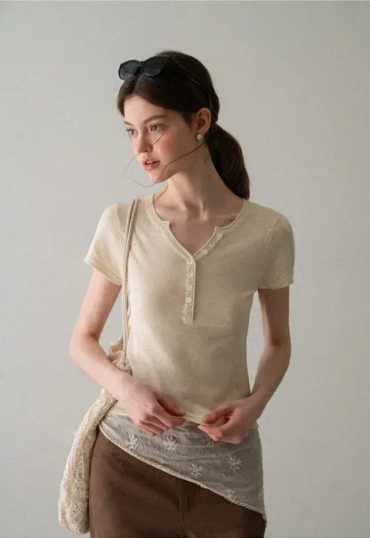 V Neck Button Front Knit Sweater
