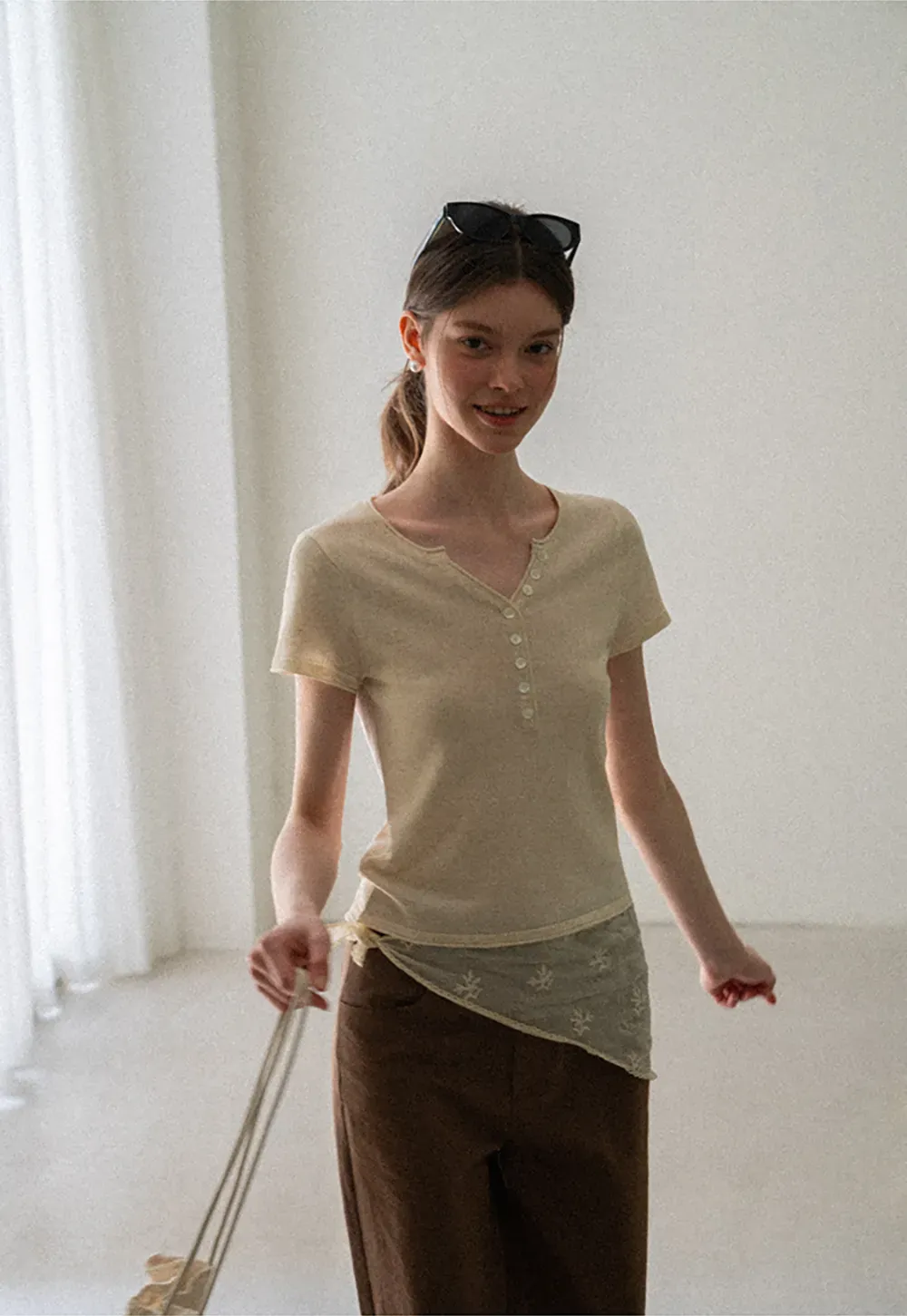 V Neck Button Front Knit Sweater