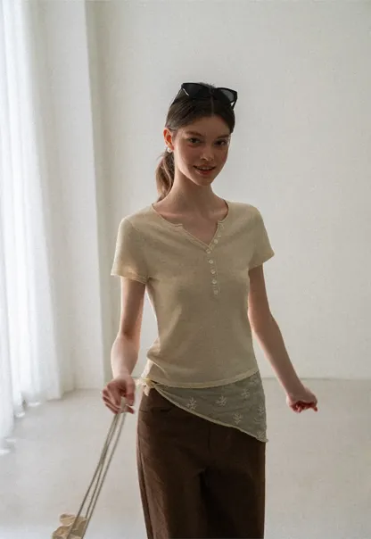 V Neck Button Front Knit Sweater