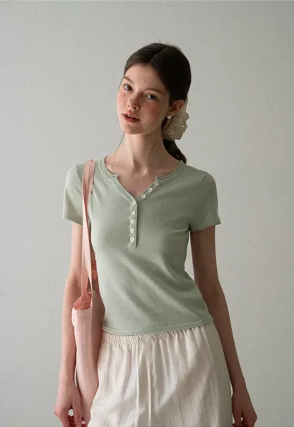 V Neck Button Front Knit Sweater