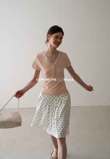 V Neck Button Front Knit Sweater