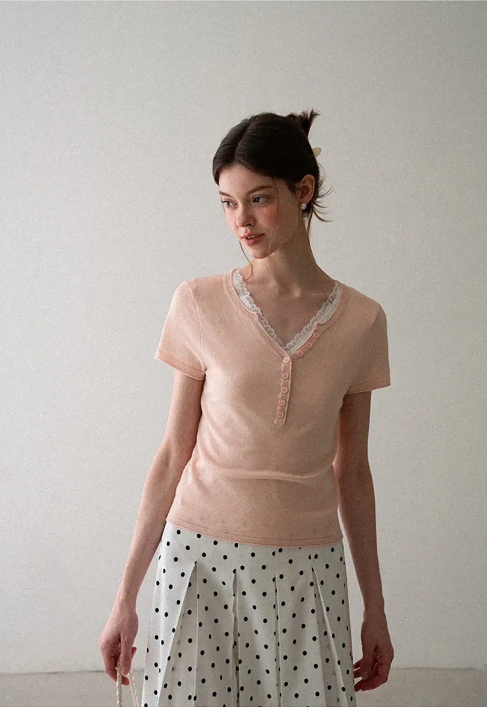 V Neck Button Front Knit Sweater
