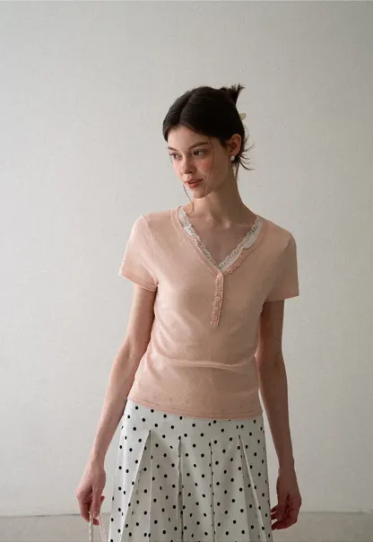 V Neck Button Front Knit Sweater