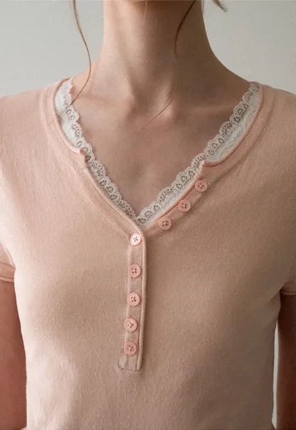 V Neck Button Front Knit Sweater