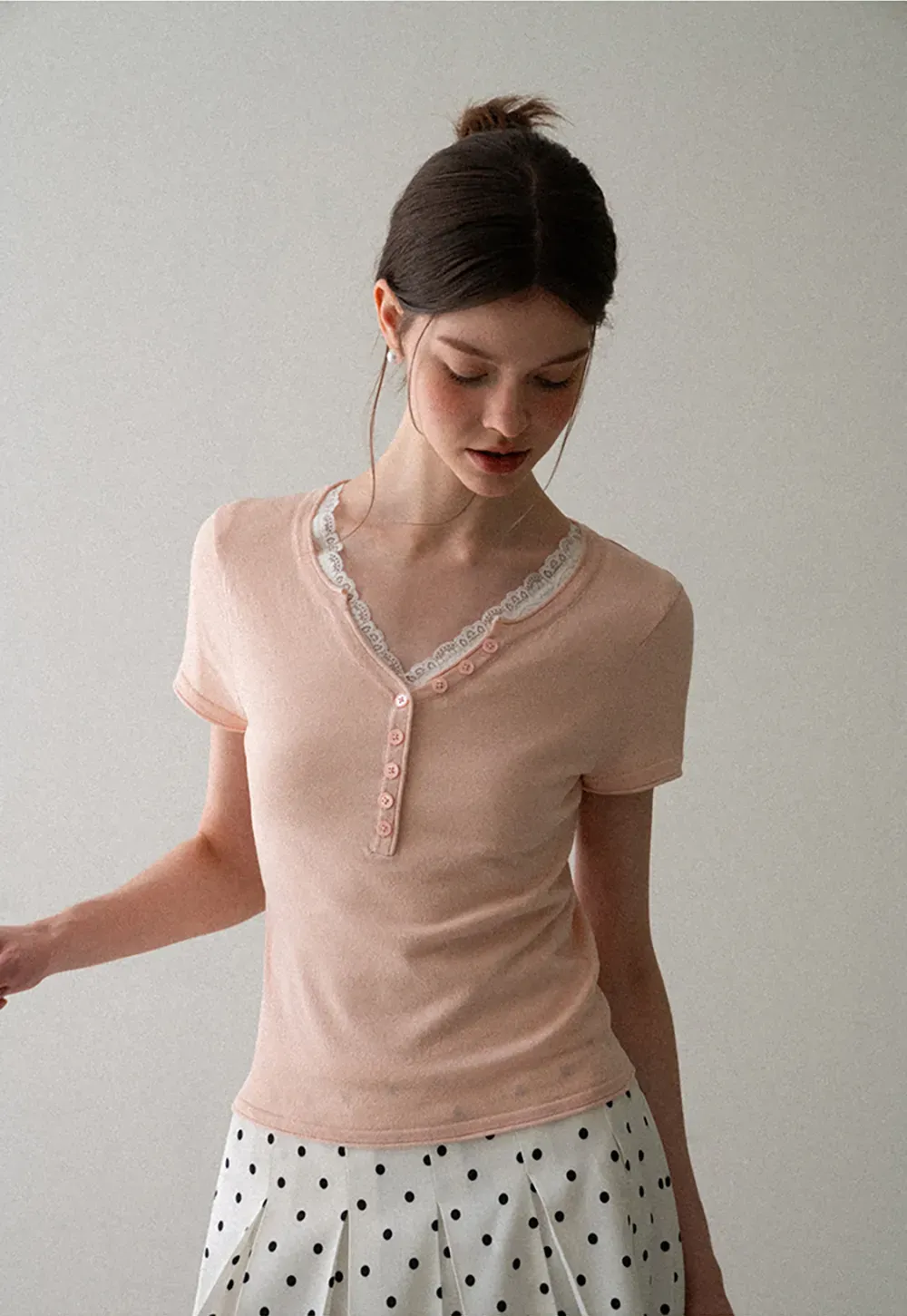 V Neck Button Front Knit Sweater