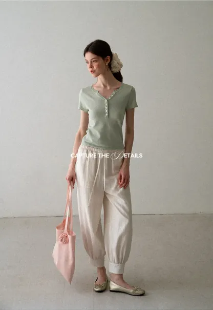 V Neck Button Front Knit Sweater