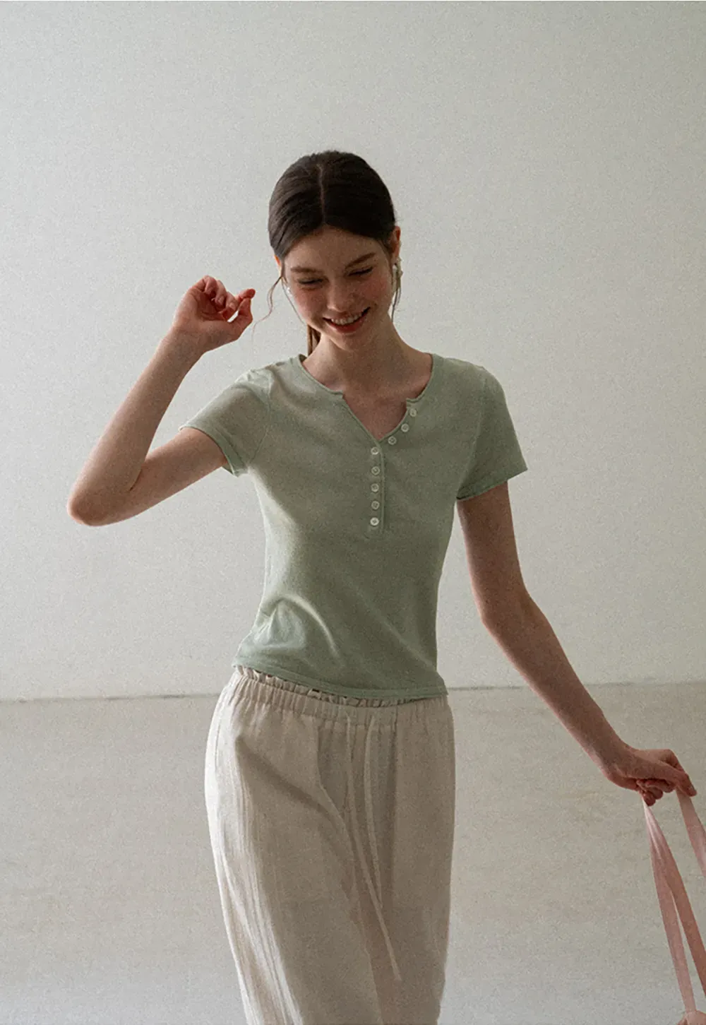 V Neck Button Front Knit Sweater