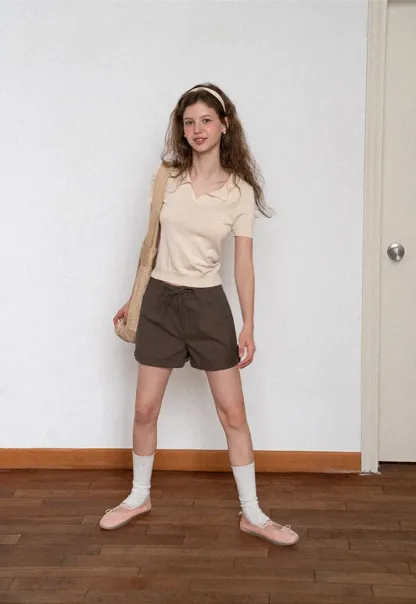 Polo Collar Short Sleeve Knit Sweater