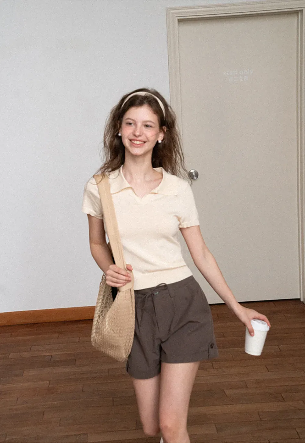 Polo Collar Short Sleeve Knit Sweater