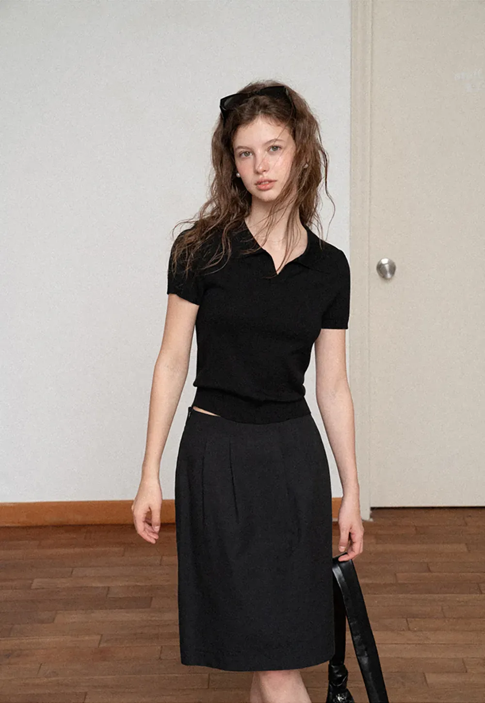 Polo Collar Short Sleeve Knit Sweater