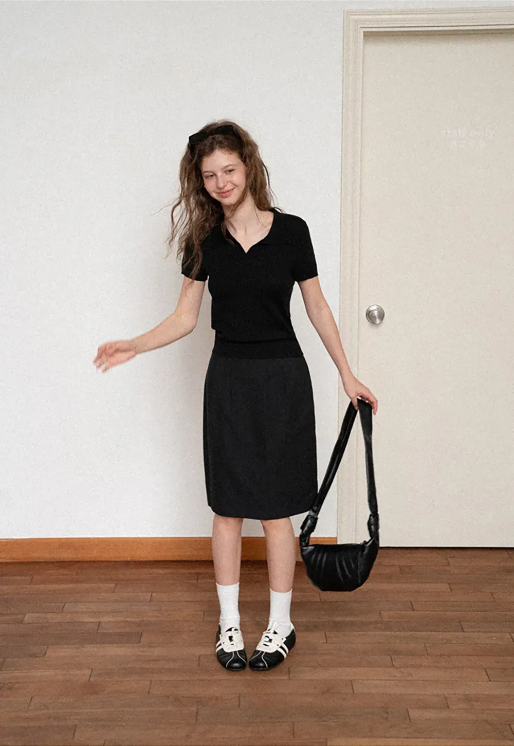 Polo Collar Short Sleeve Knit Sweater