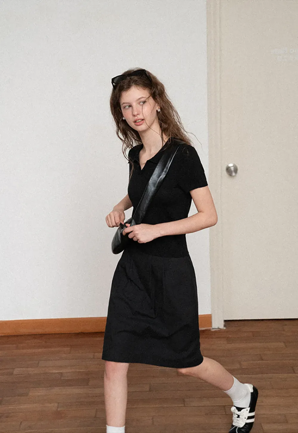 Polo Collar Short Sleeve Knit Sweater
