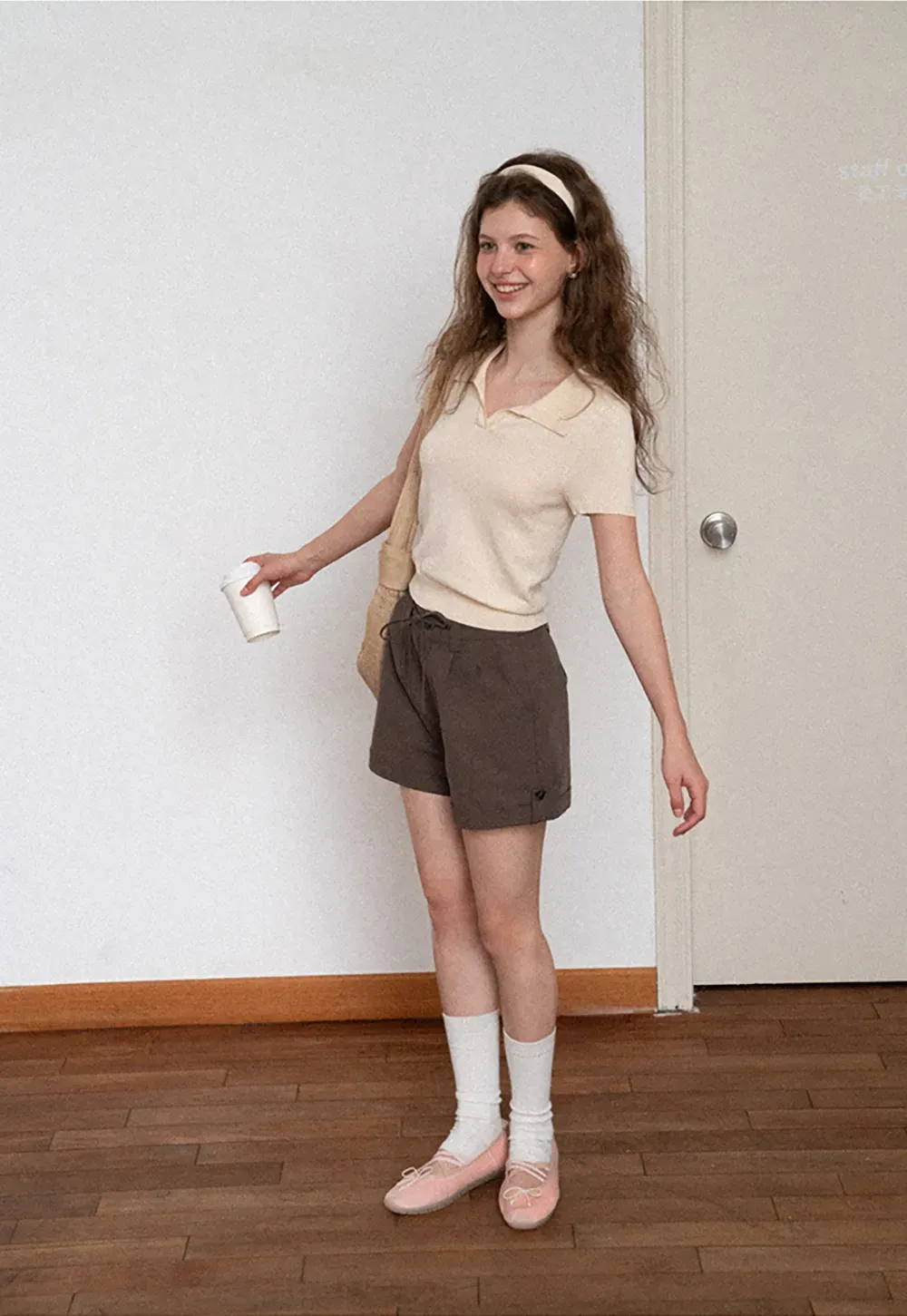 Polo Collar Short Sleeve Knit Sweater