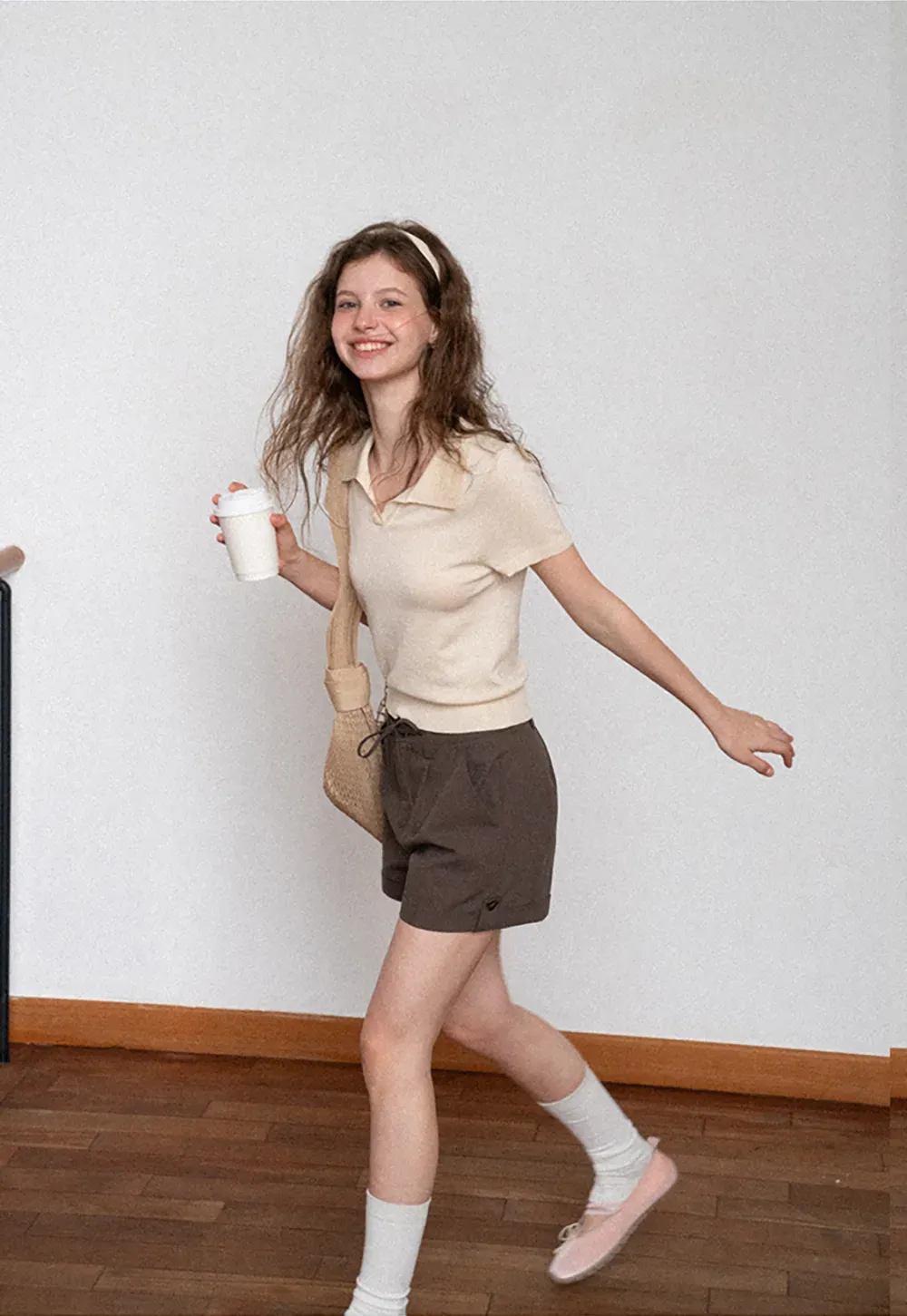 Polo Collar Short Sleeve Knit Sweater