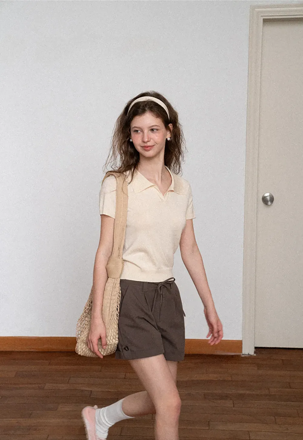 Polo Collar Short Sleeve Knit Sweater