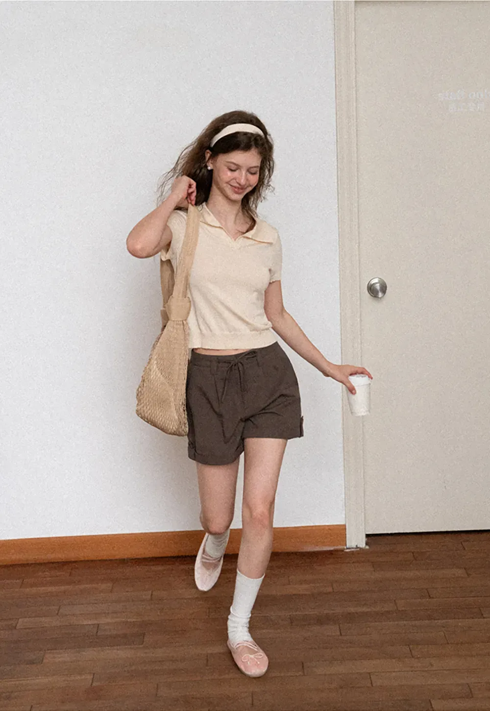 Polo Collar Short Sleeve Knit Sweater