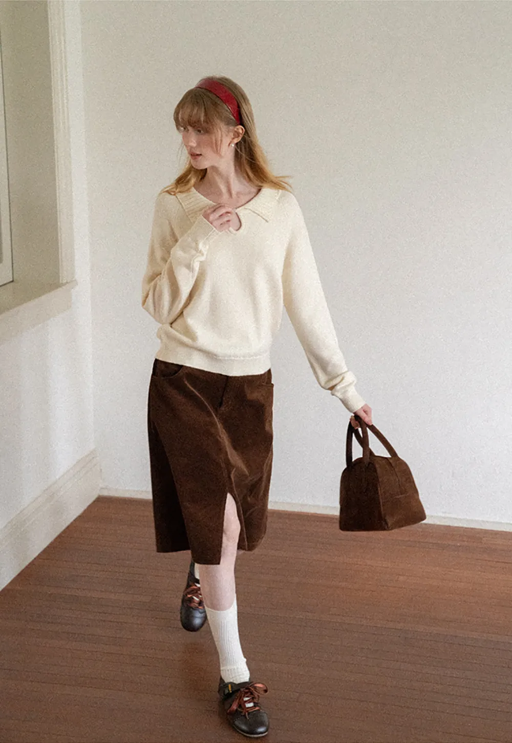 Collar Neck Keyhole Detail Knit Sweater