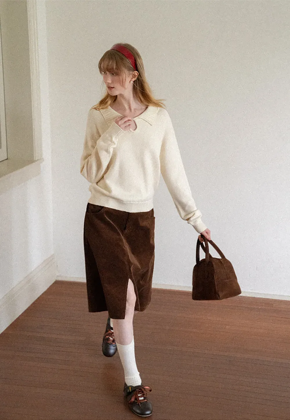Collar Neck Keyhole Detail Knit Sweater