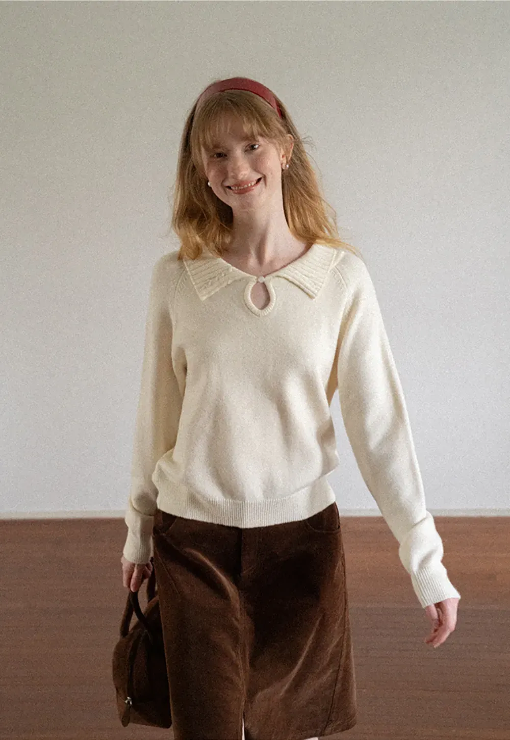 Collar Neck Keyhole Detail Knit Sweater