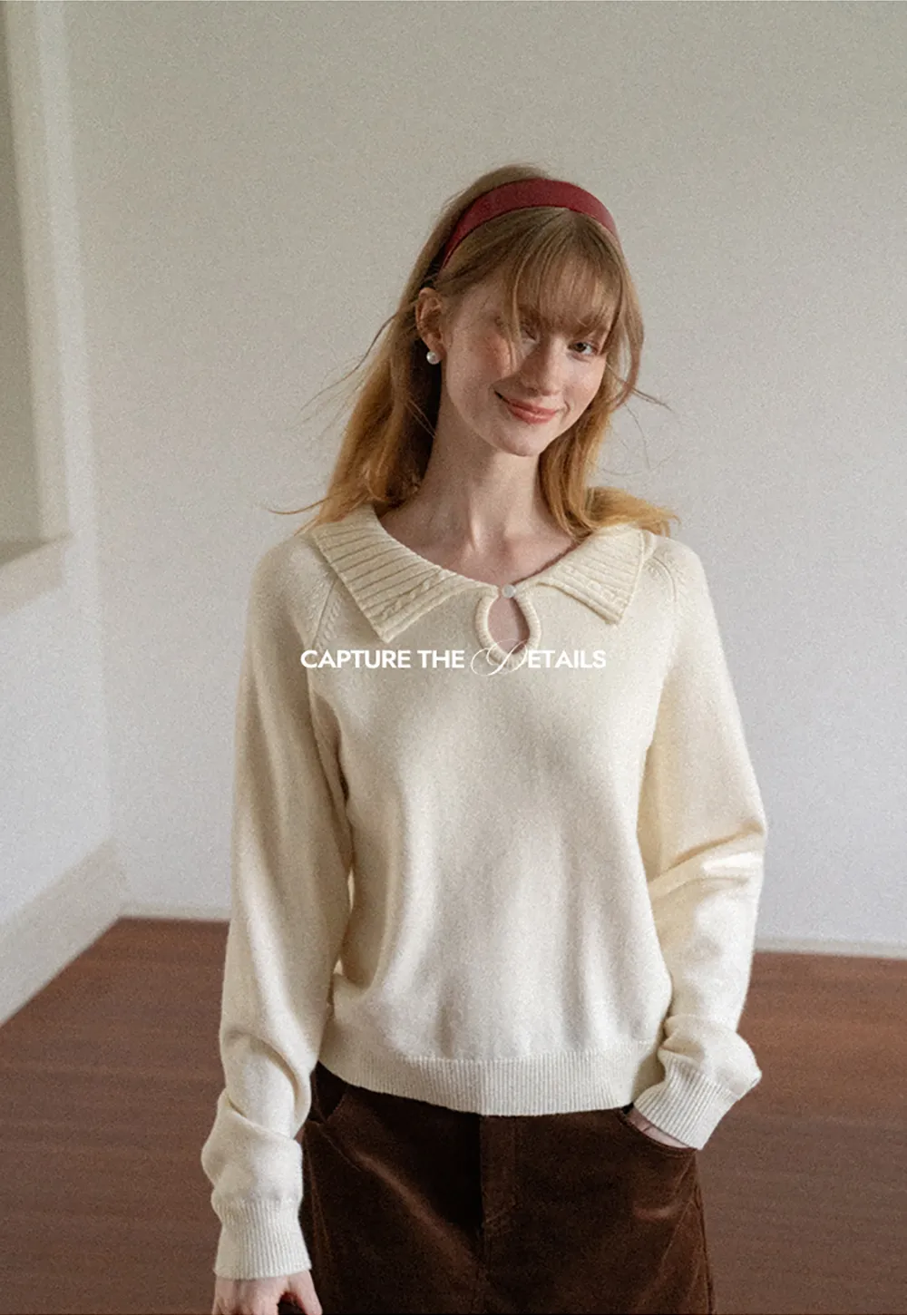 Collar Neck Keyhole Detail Knit Sweater