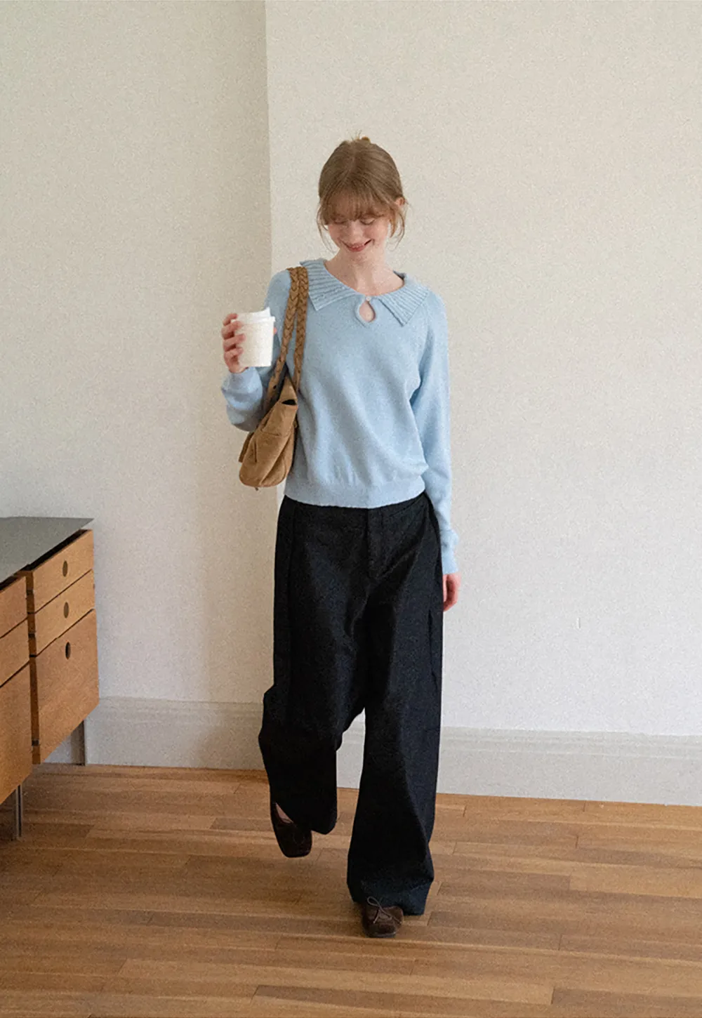Collar Neck Keyhole Detail Knit Sweater