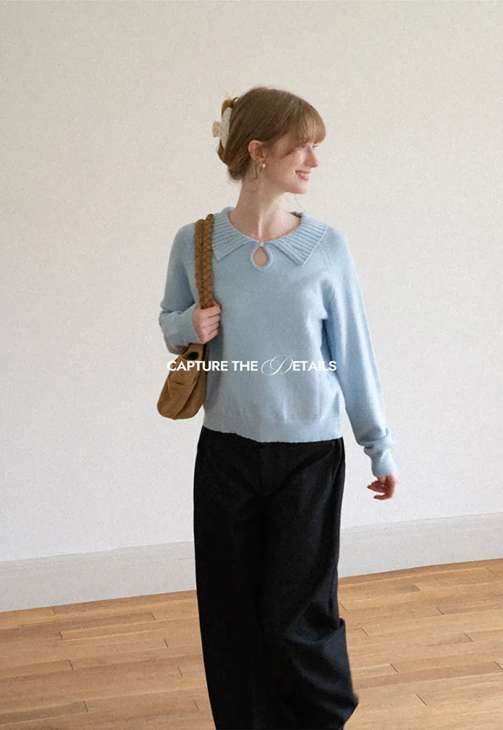 Collar Neck Keyhole Detail Knit Sweater