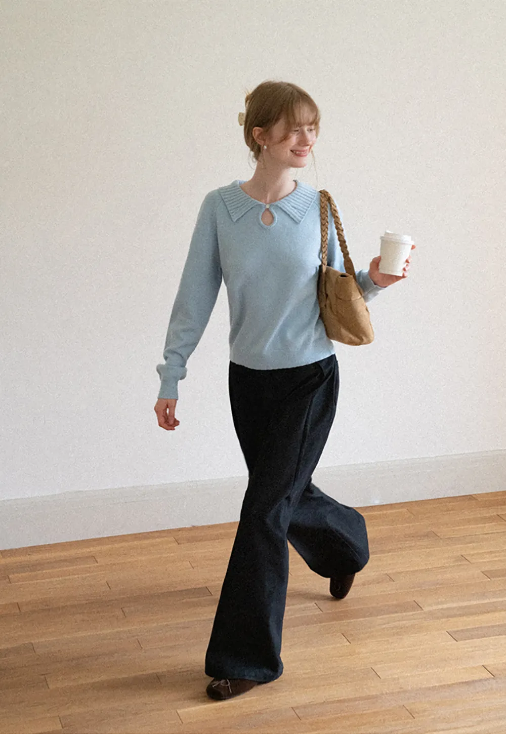 Collar Neck Keyhole Detail Knit Sweater