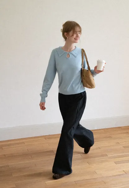 Collar Neck Keyhole Detail Knit Sweater