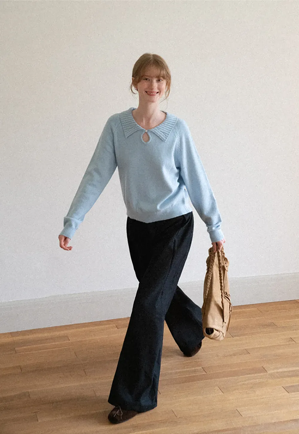 Collar Neck Keyhole Detail Knit Sweater