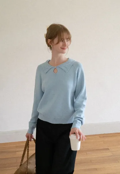 Collar Neck Keyhole Detail Knit Sweater