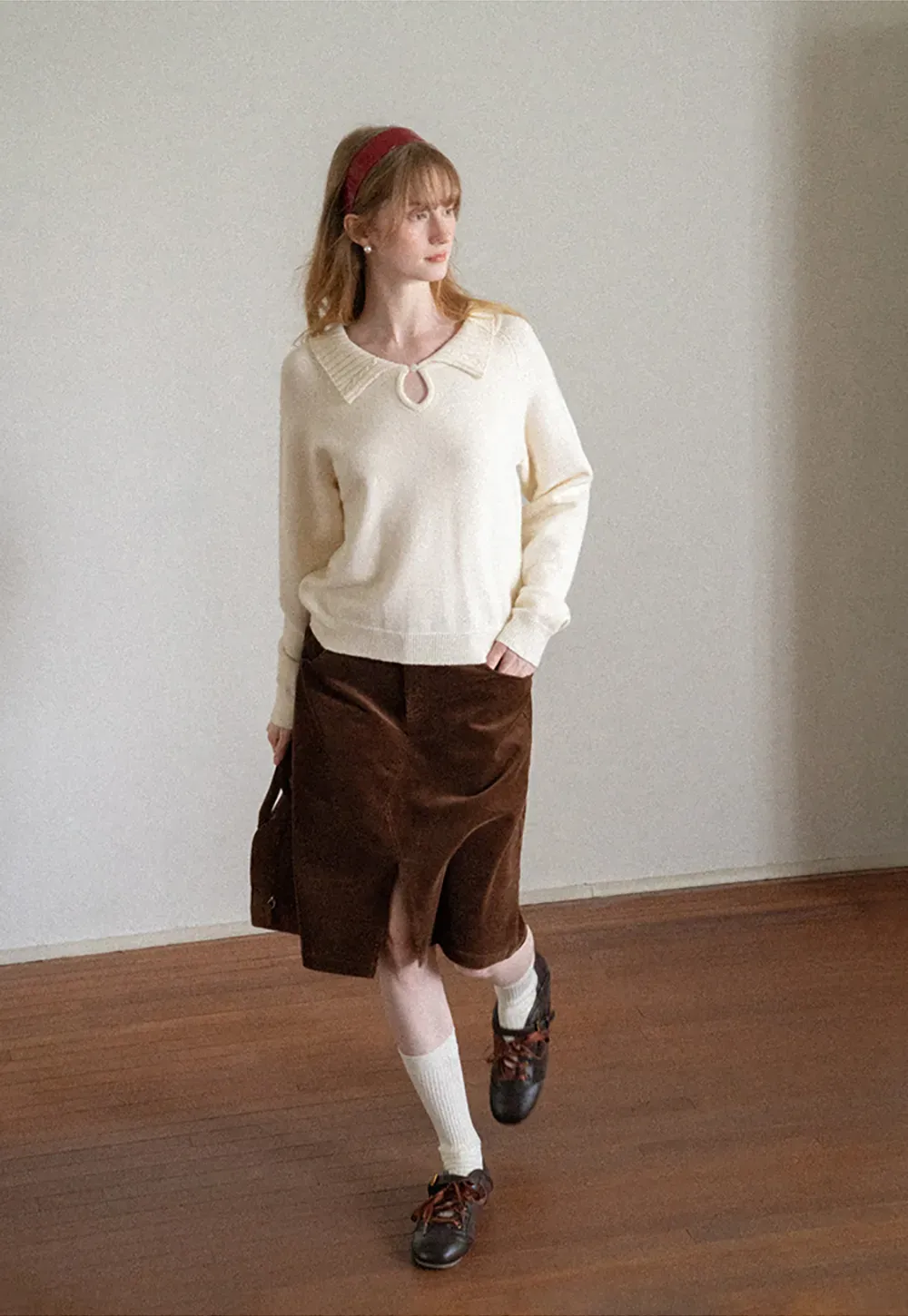 Collar Neck Keyhole Detail Knit Sweater
