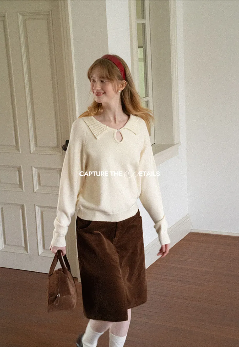 Collar Neck Keyhole Detail Knit Sweater
