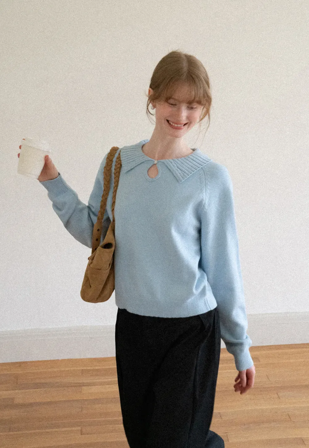Collar Neck Keyhole Detail Knit Sweater
