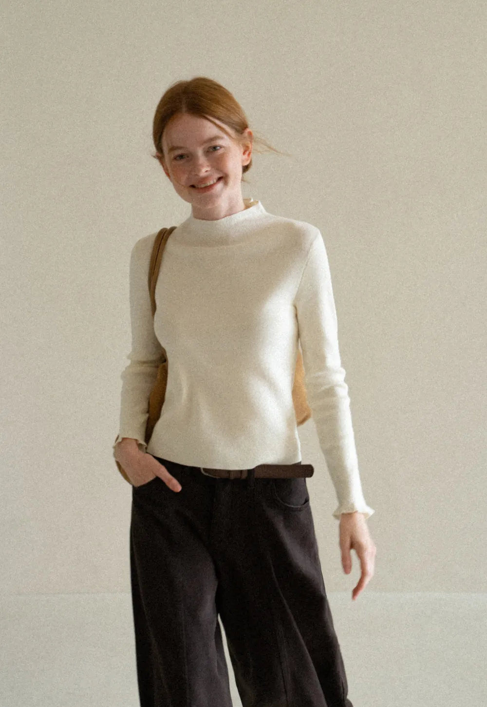 High Neck Ribbed Knit Sweater