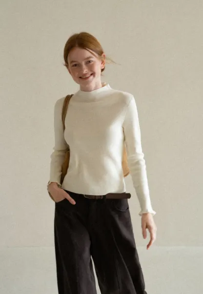 High Neck Ribbed Knit Sweater