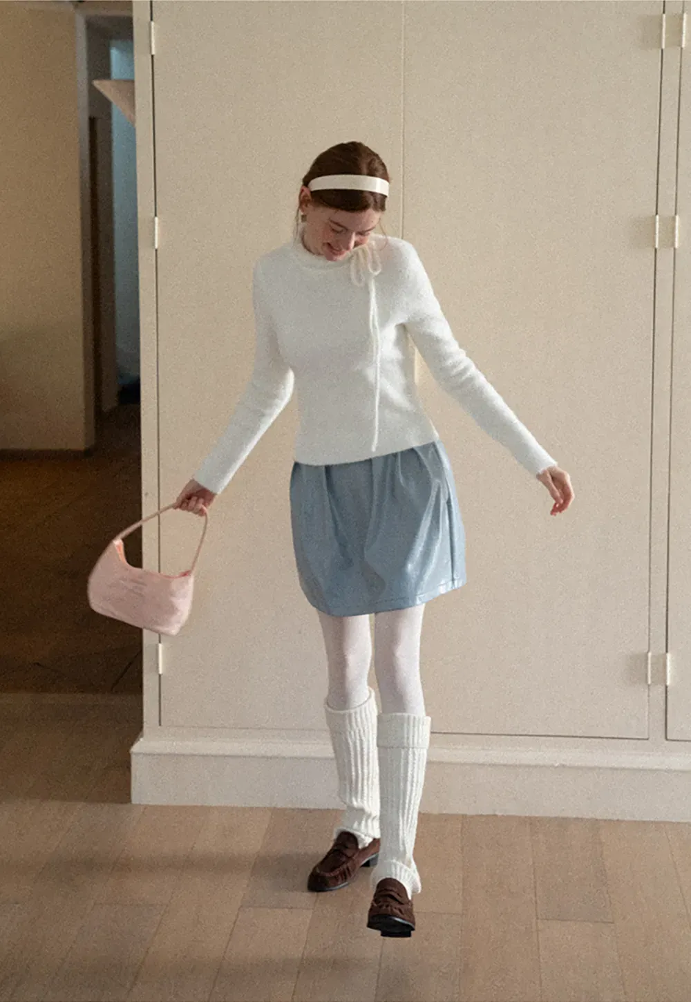 Ruffled High Neck Tie Detail Knit Sweater