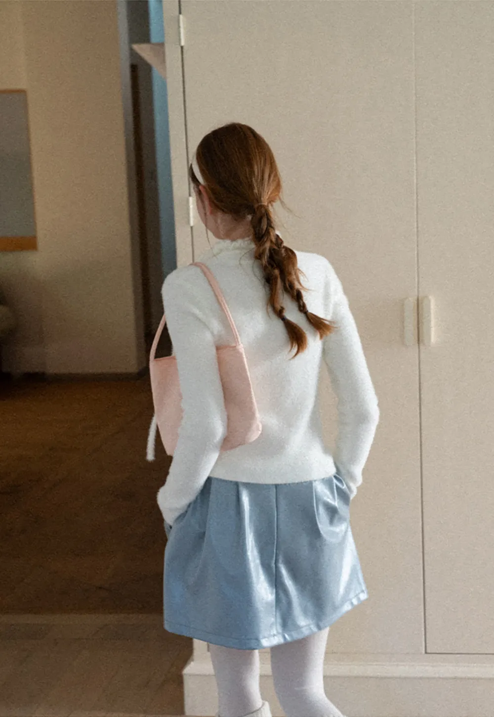 Ruffled High Neck Tie Detail Knit Sweater