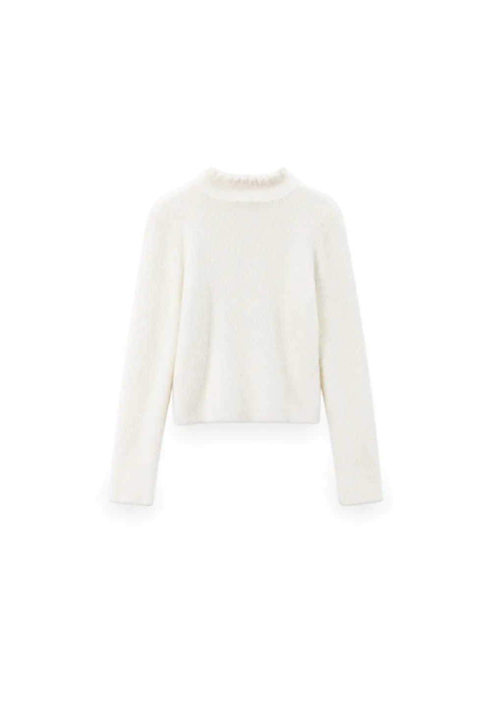 Ruffled High Neck Tie Detail Knit Sweater