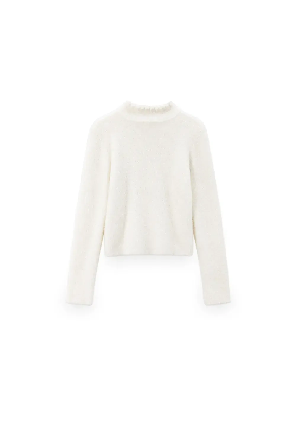 Ruffled High Neck Tie Detail Knit Sweater