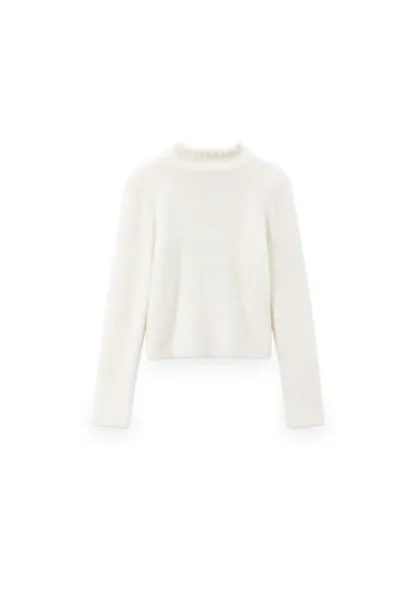Ruffled High Neck Tie Detail Knit Sweater
